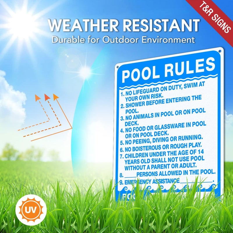 TR Pool Rules Sign, Pool Sign - 2 Pack - 14"x10" .040 Rust Free Heavy Aluminum, Reflective, Waterproof, Weatherproof and Fade Resistant, 4 pre-drilled holes, Easy to Mount - Image 3